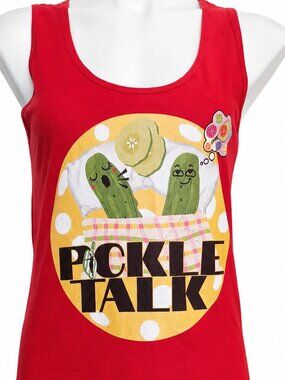 Medium 'Pickle Talk' Pickleball Cotton Graphic Red Tank Top. Game Day Sporty